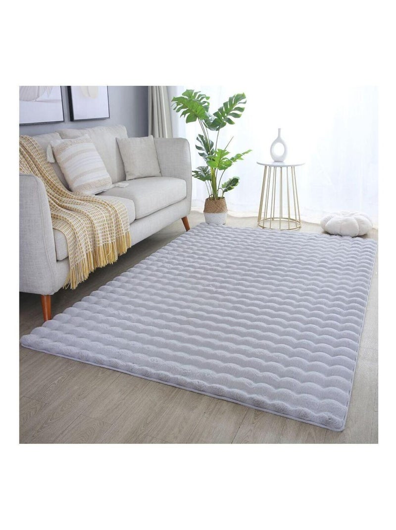 Tapis moelleux aspect 3D uni Whisper Argenté - Kiabi