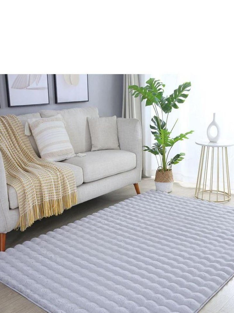 Tapis moelleux aspect 3D uni Whisper Argenté - Kiabi