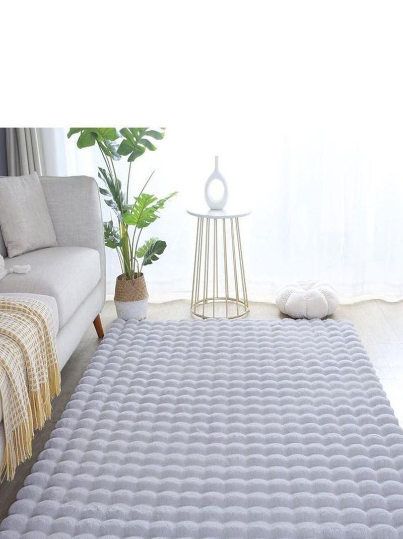 Tapis moelleux aspect 3D uni Whisper Argenté - Kiabi