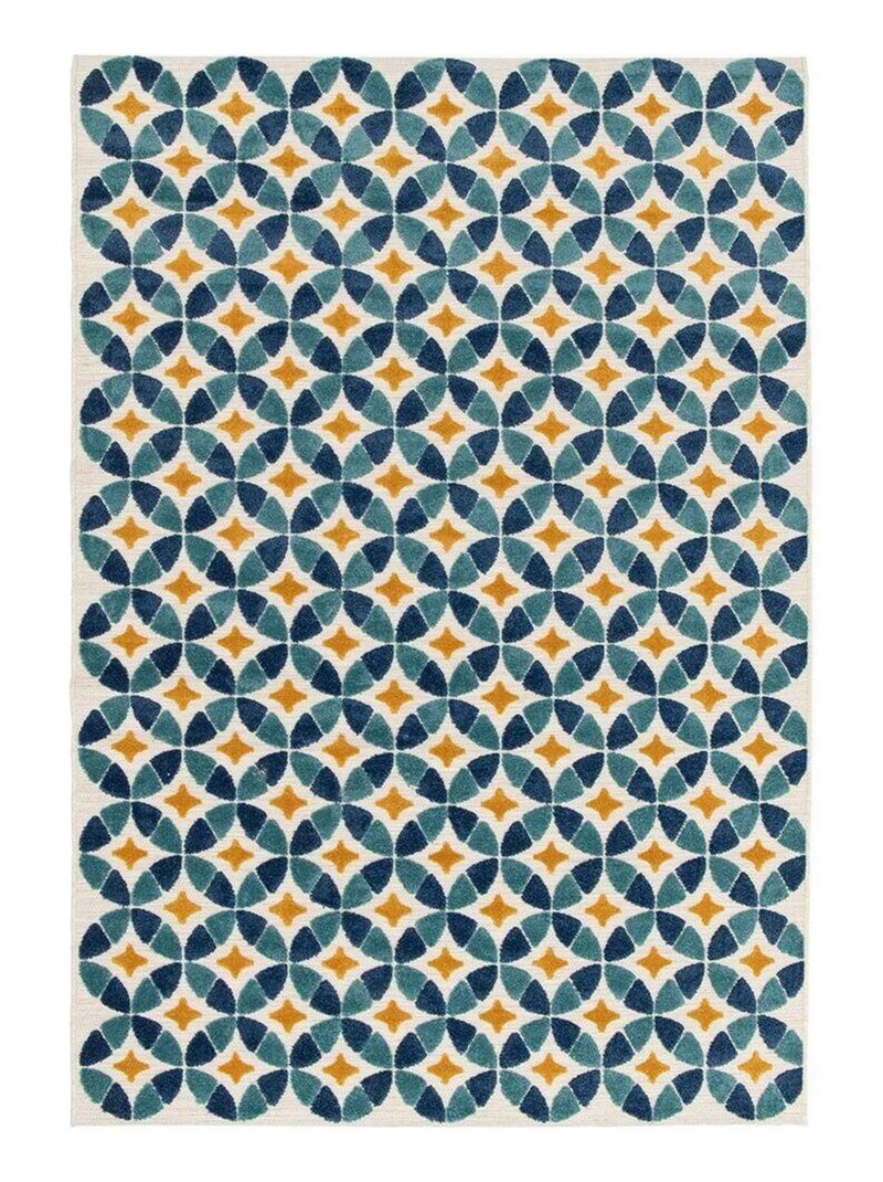 Tapis motif carreaux de ciment extérieur et intérieur design Sepya Bleu - Kiabi
