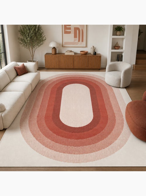 Tapis motif géométrique ovale dégradé, style rétro 70's - Kiabi
