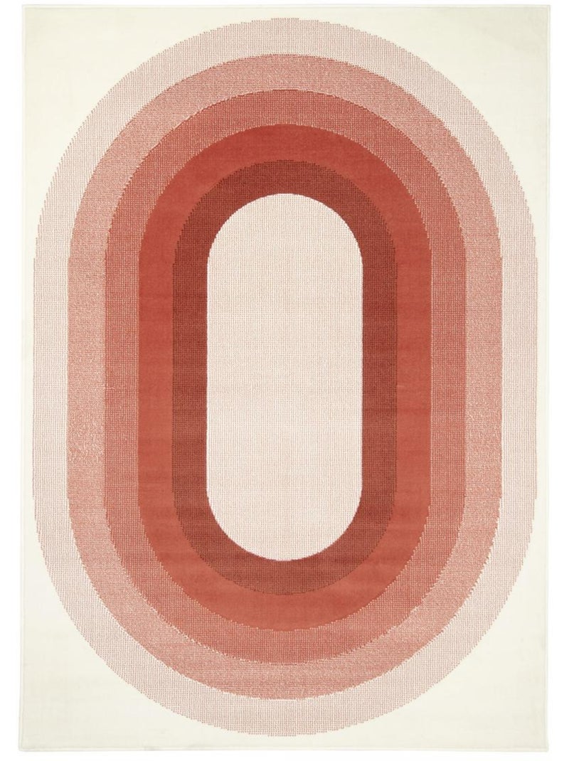 Tapis motif géométrique ovale dégradé, style rétro 70's Rouge - Kiabi