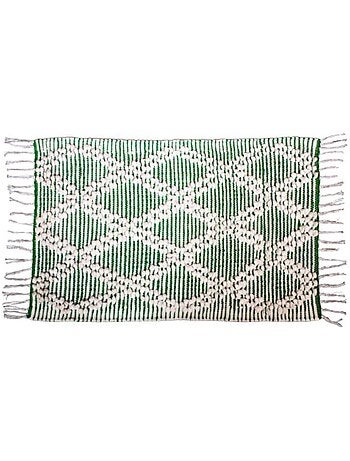 Tapis motifs losanges blanc & vert à franges 60x90cm