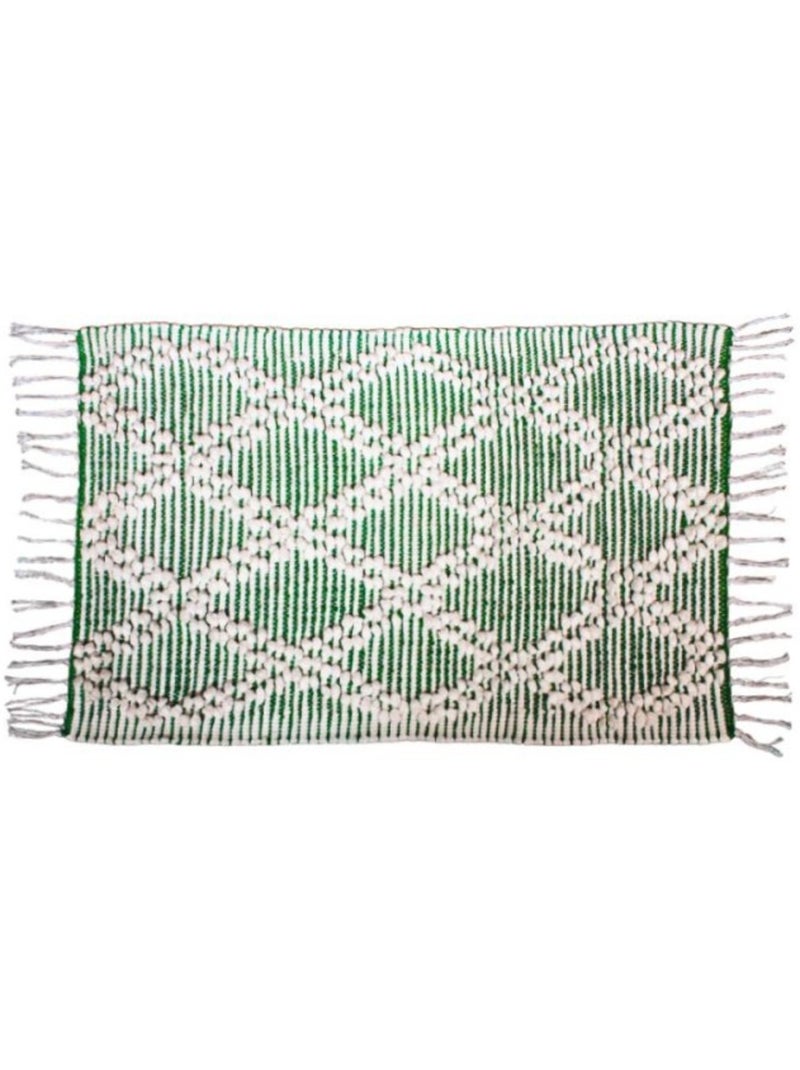 Tapis motifs losanges  blanc & vert à franges 60x90cm Blanc - Kiabi