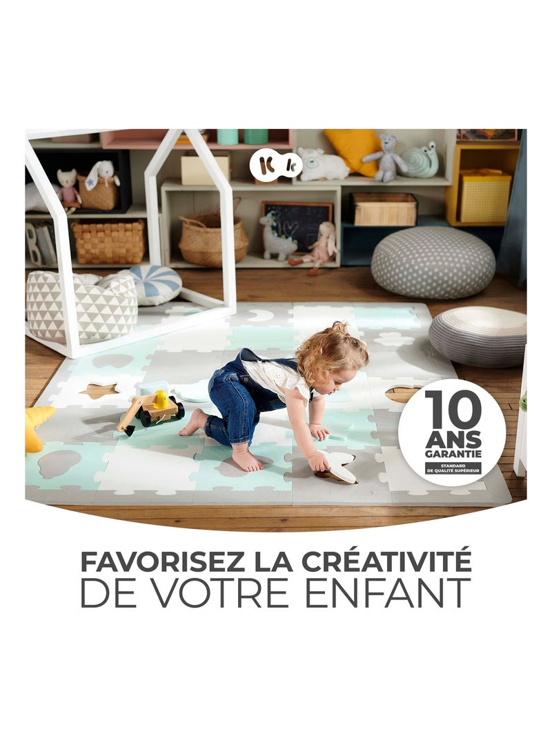 Tapis Mousse Kinderkraft LUNO SHAPES avec 30 Puzzles, Formes Découpées et Sac Inclus Jaune - Kiabi