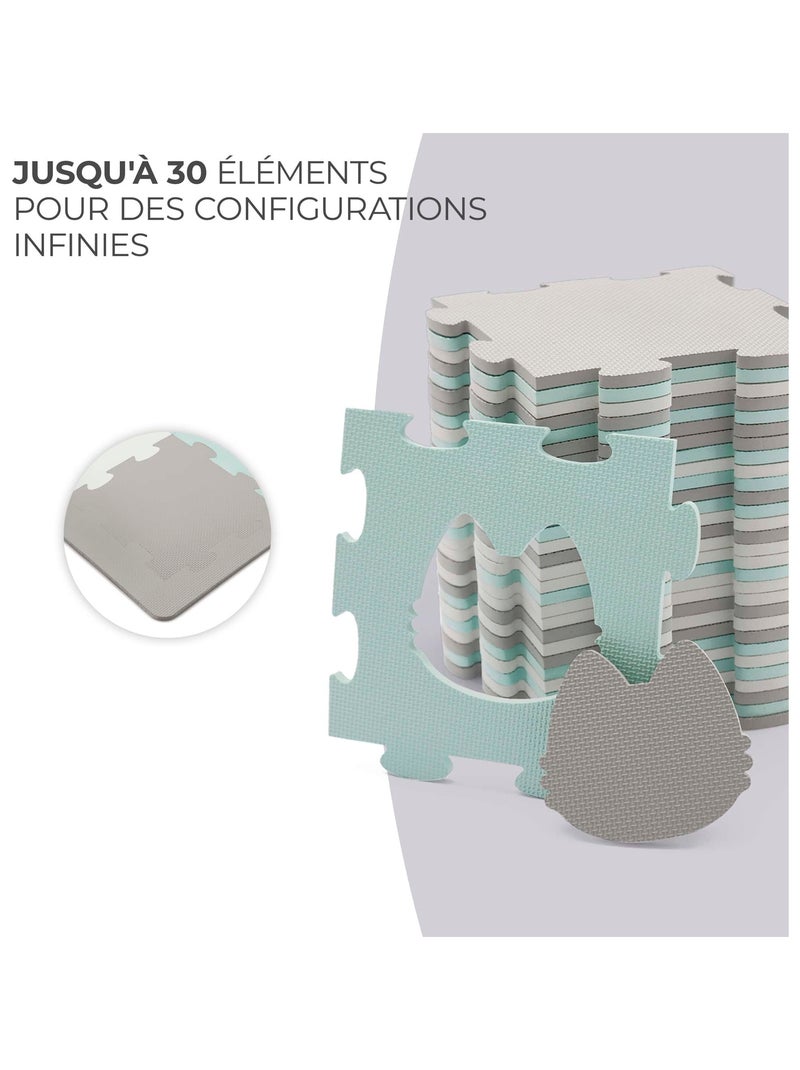 Tapis Mousse Kinderkraft LUNO SHAPES avec 30 Puzzles, Formes Découpées et Sac Inclus Menthe - Kiabi