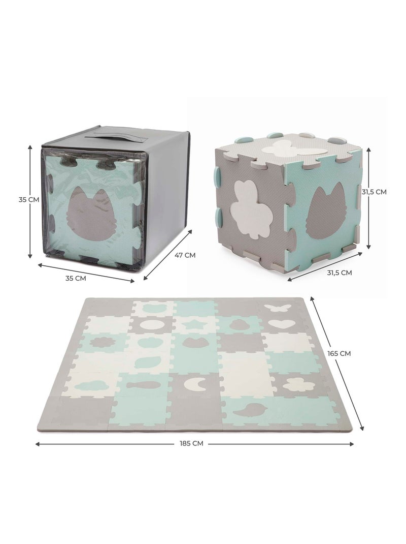 Tapis Mousse Kinderkraft LUNO SHAPES avec 30 Puzzles, Formes Découpées et Sac Inclus Menthe - Kiabi