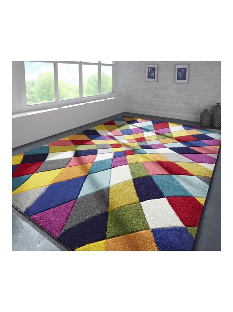 Tapis multicolore moderne rectangle à courtes mèches Rhumba Multicolore - Kiabi
