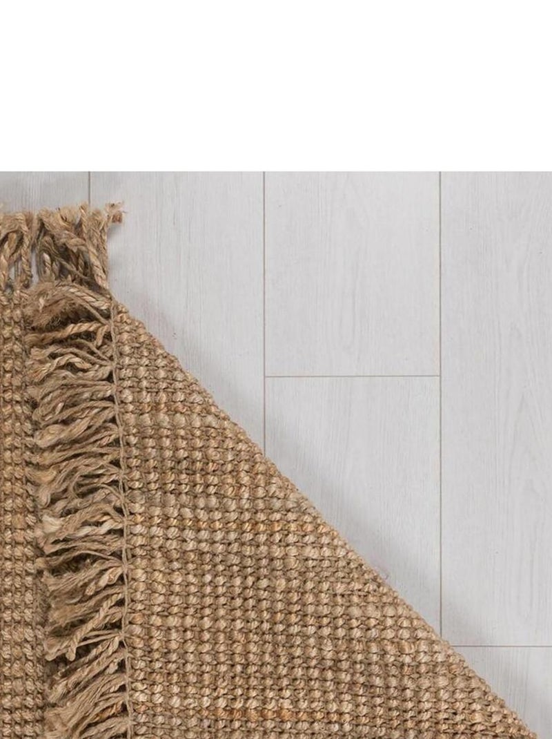 Tapis naturel en jute à franges Boucle Beige - Kiabi