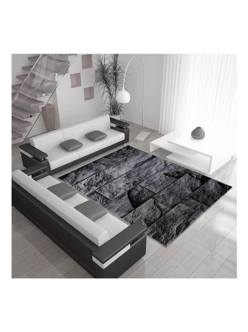 Tapis noir design pour salon rectangle Barkham Noir - Kiabi