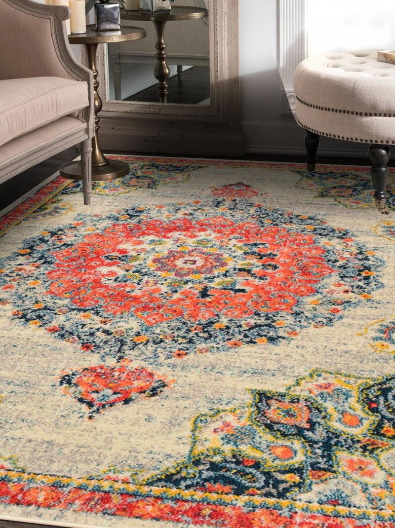 Tapis orient tissé motif traditionnel OLCA Ecru - Kiabi