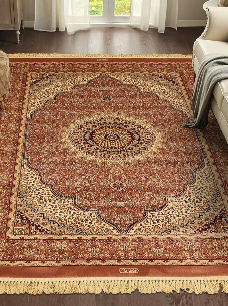 Tapis oriental tissé motif ancestral PEMBE Rose - Kiabi