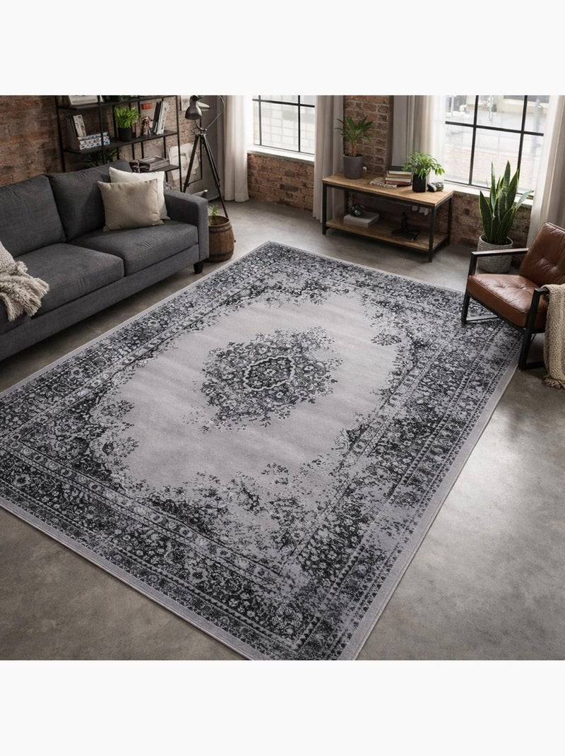 Tapis oriental tissé motif ethnique LYN1 VINTOR Noir - Kiabi