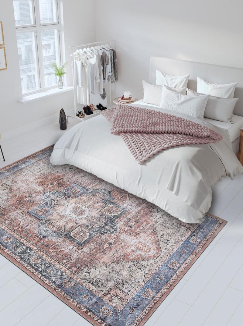 Tapis oriental tissé motif ethnique MASHAD Bleu - Kiabi