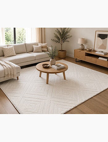 Tapis oslo beige géométrique en relief - 120x170 / beige
