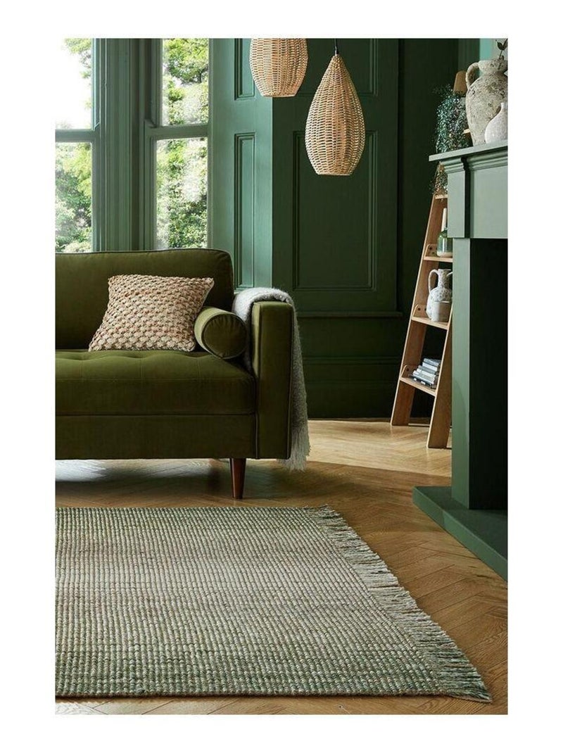 Tapis plat avec franges moderne rectangle Jute Ombre Vert - Kiabi