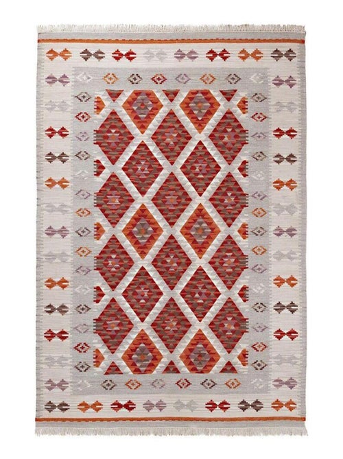 Tapis plat kilim avec franges laine et coton Folck - Kiabi