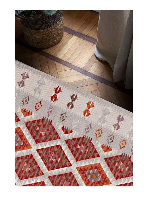 Tapis plat kilim avec franges laine et coton Folck - Kiabi