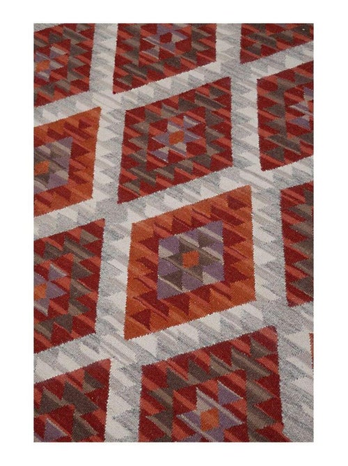 Tapis plat kilim avec franges laine et coton Folck - Kiabi