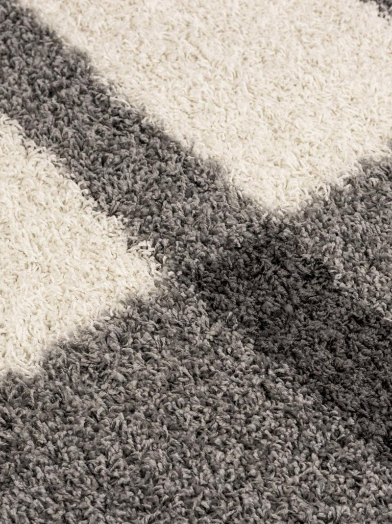 Tapis poils longs shaggy tissé motif géométrique RECTAN Argent - Kiabi