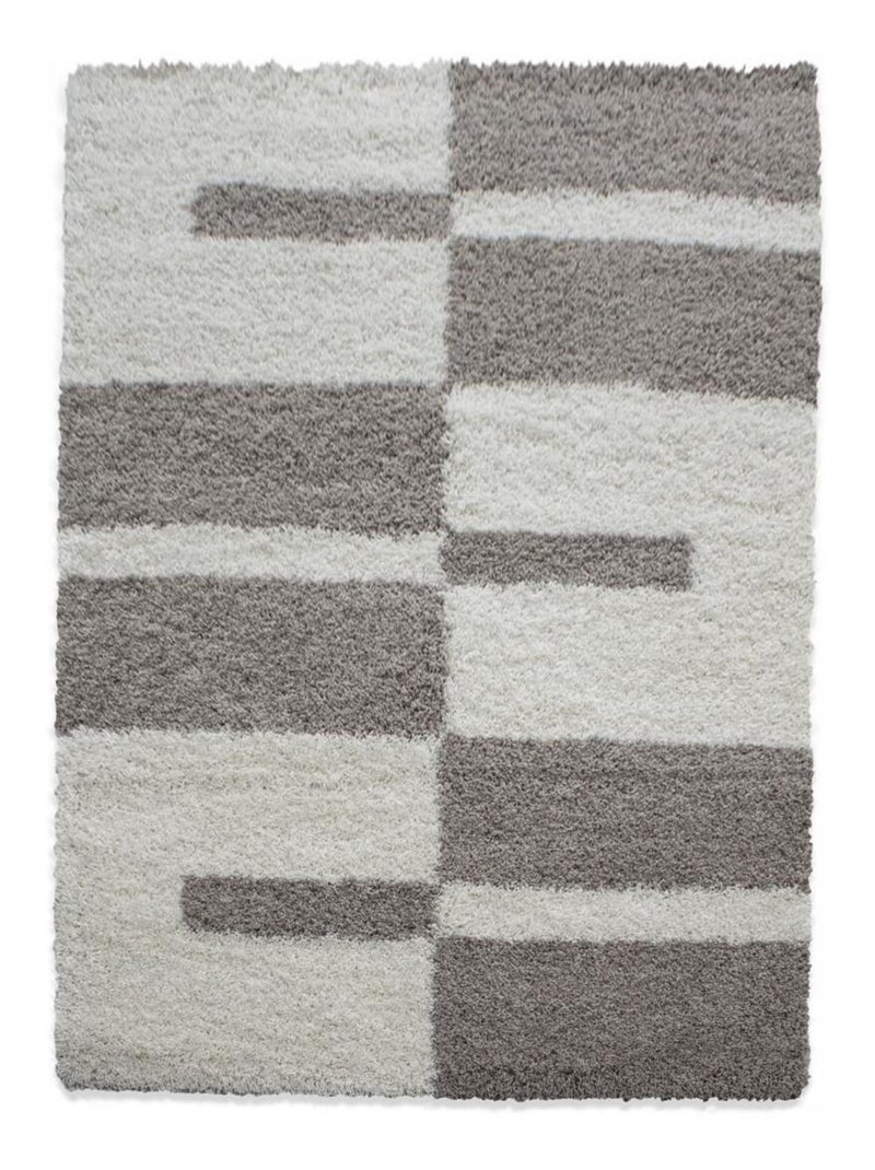 Tapis poils longs shaggy tissé motif géométrique RECTAN Beige - Kiabi