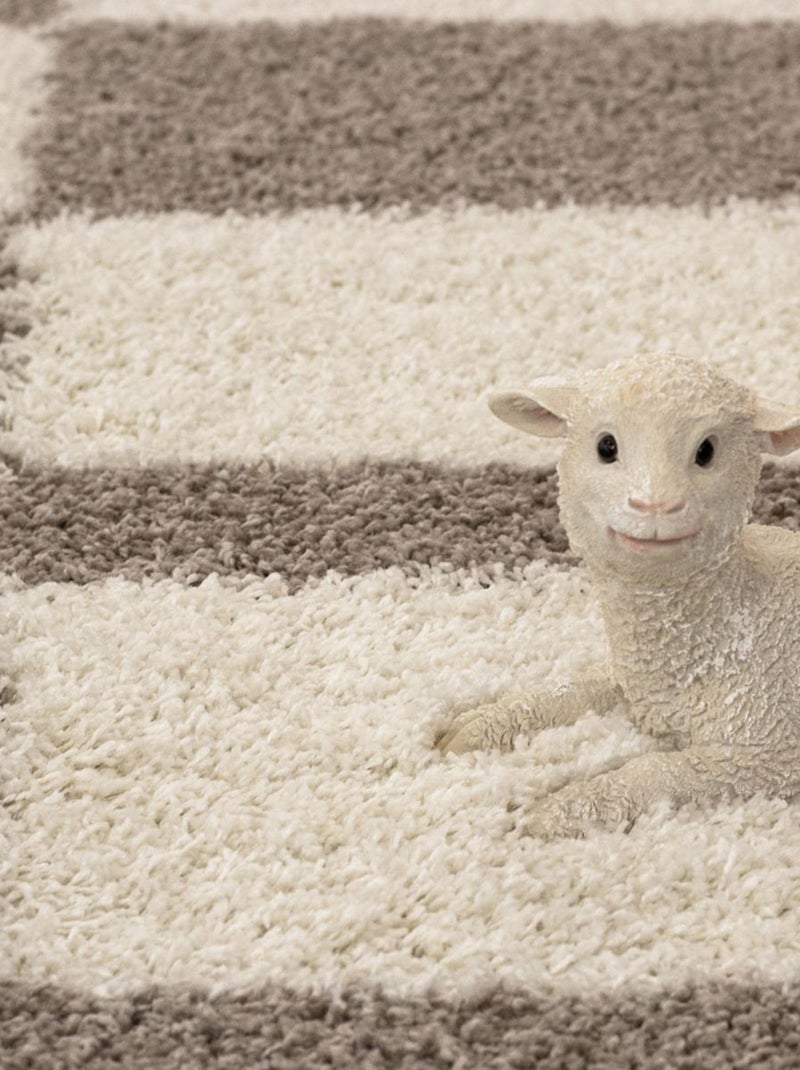 Tapis poils longs shaggy tissé motif géométrique RECTAN Beige - Kiabi