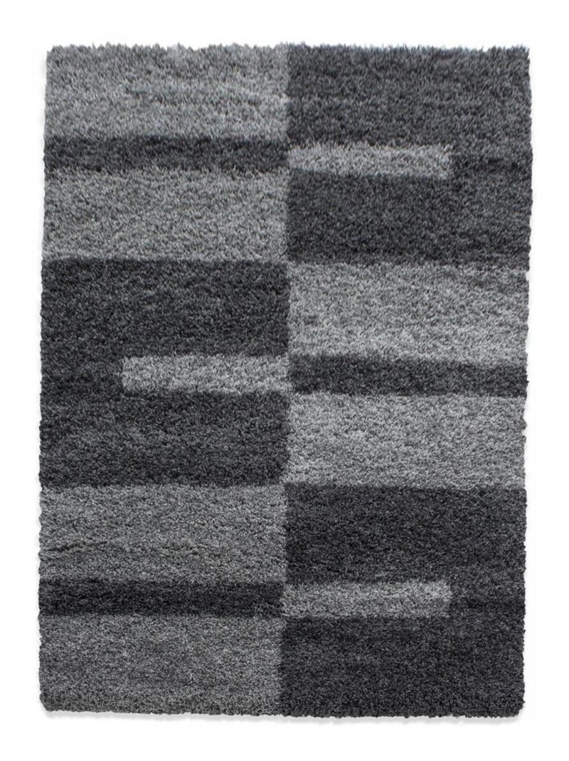 Tapis poils longs shaggy tissé motif géométrique RECTAN Gris - Kiabi