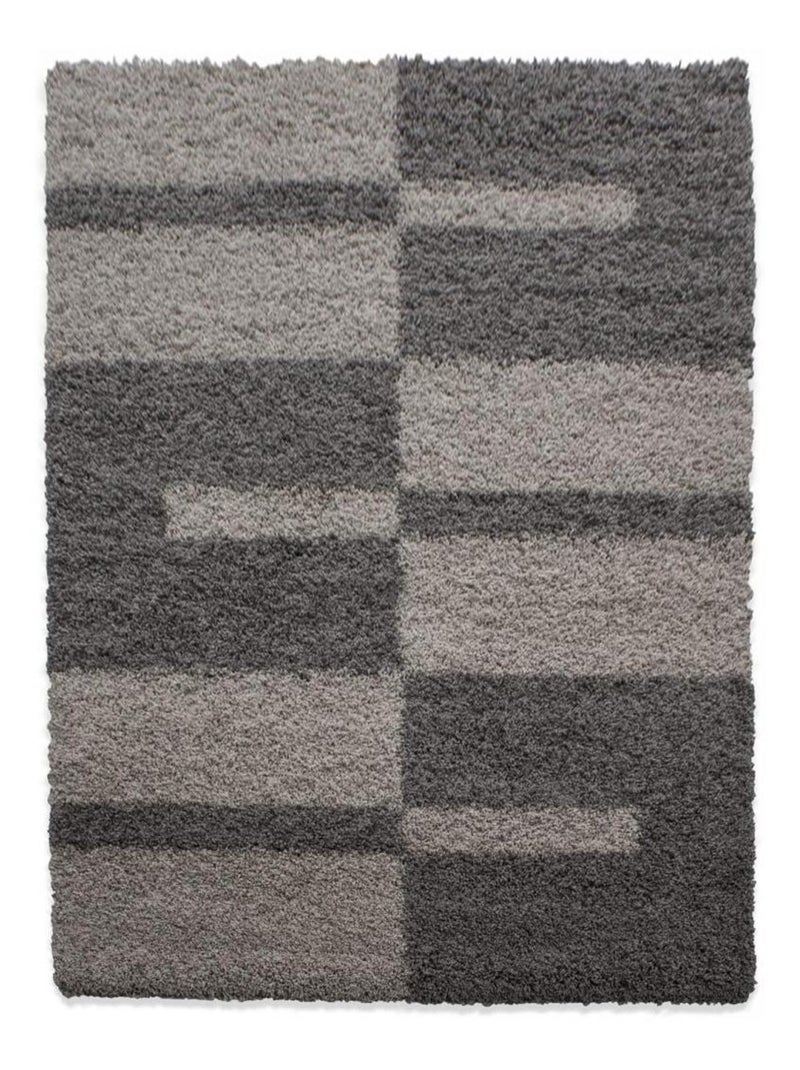 Tapis poils longs shaggy tissé motif géométrique RECTAN Marron - Kiabi