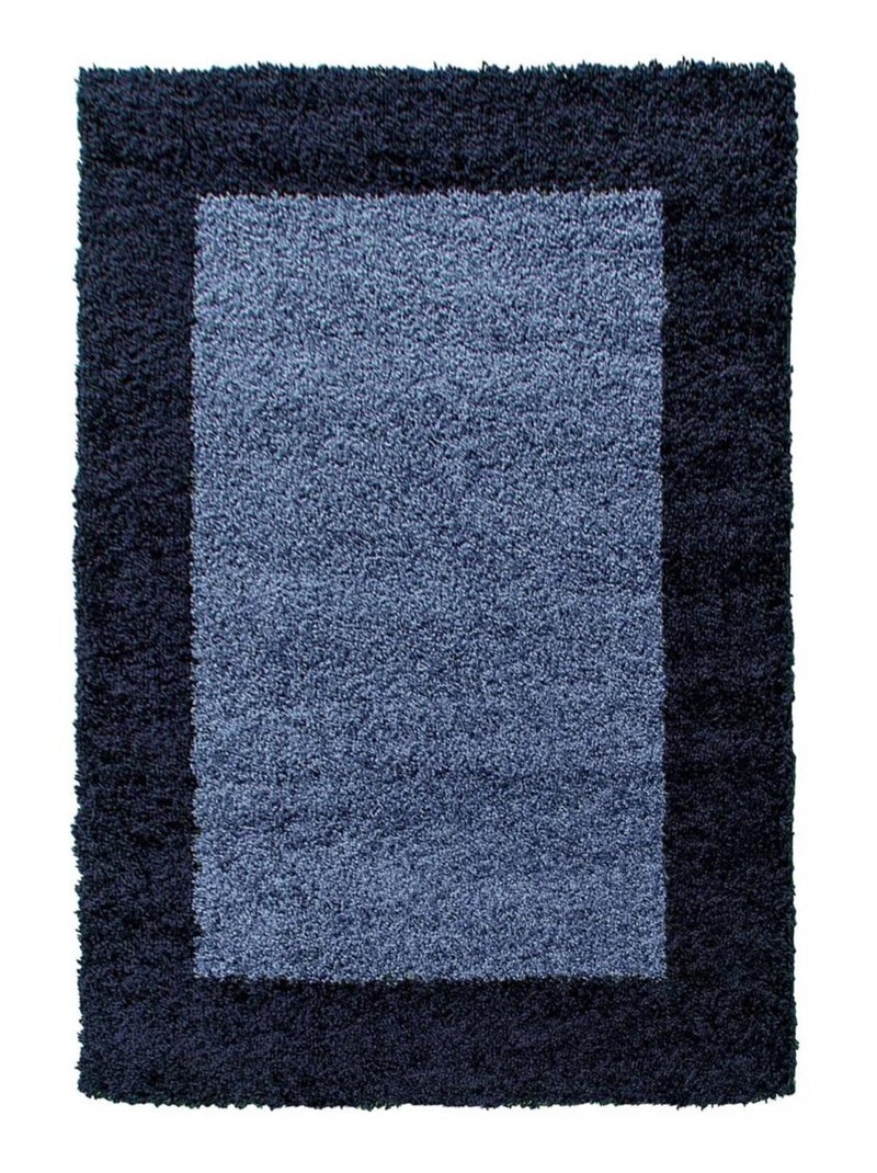 Tapis poils longs shaggy tissé motif simple BORDURE Bleu - Kiabi