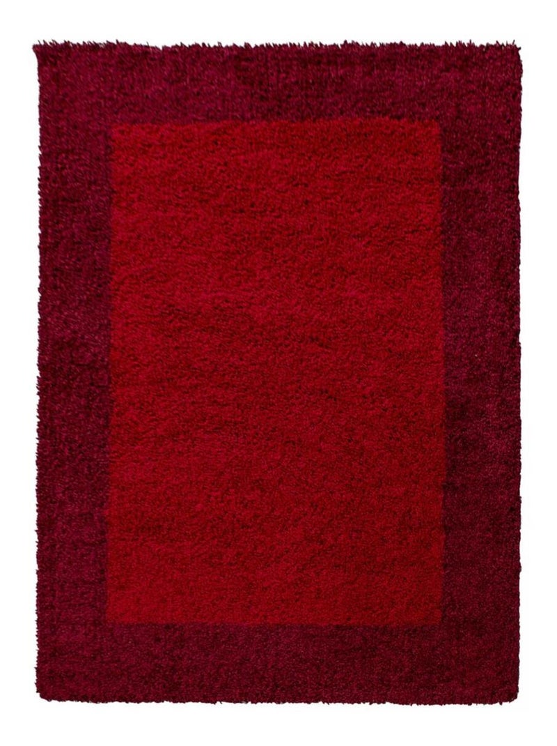 Tapis poils longs shaggy tissé motif simple BORDURE Rouge - Kiabi