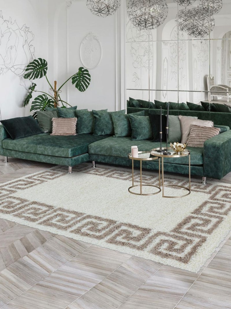 Tapis poils longs shaggy tissé motif simple UNI E Beige - Kiabi