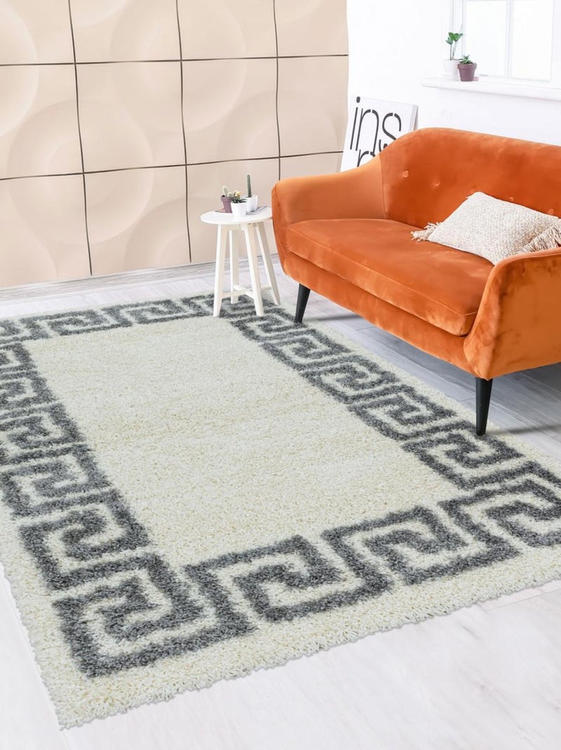 Tapis poils longs shaggy tissé motif simple UNI E Ecru - Kiabi