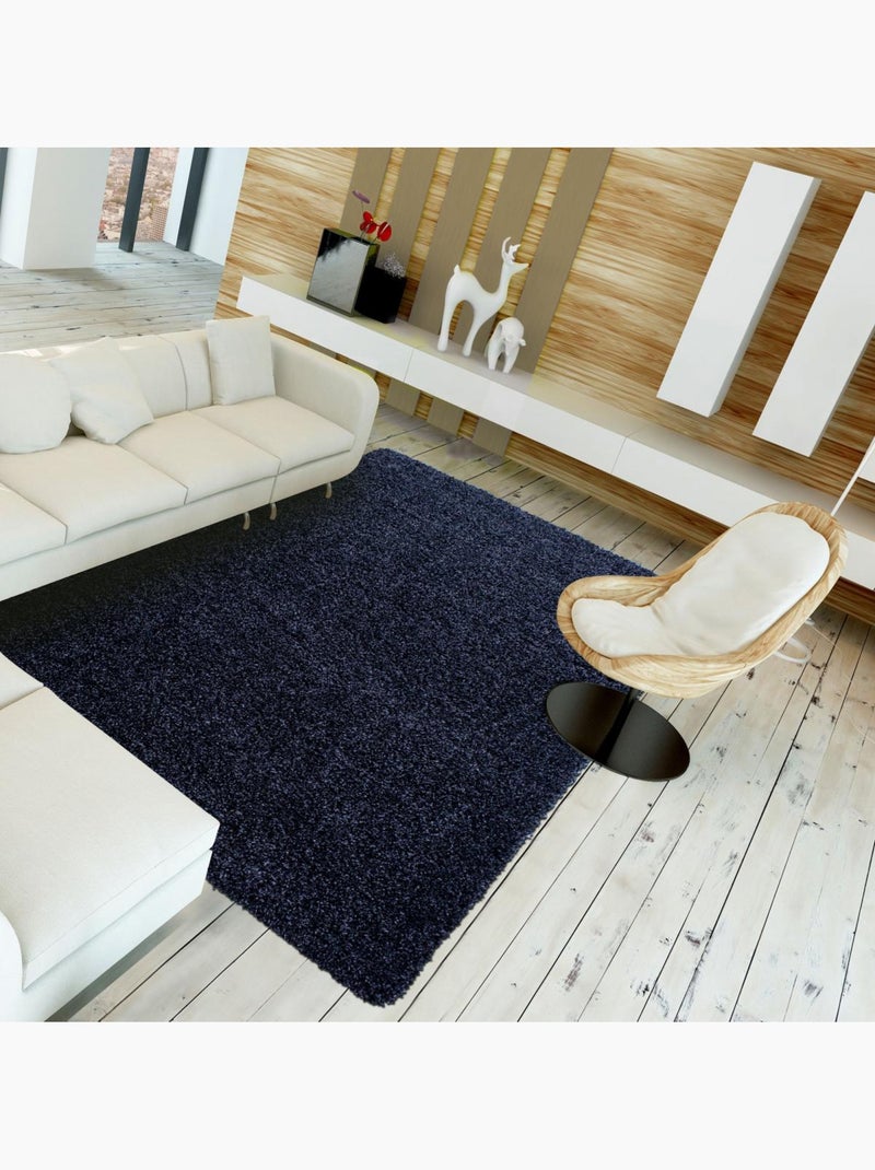 Tapis poils longs shaggy tissé motif uni UNI L Bleu - Kiabi