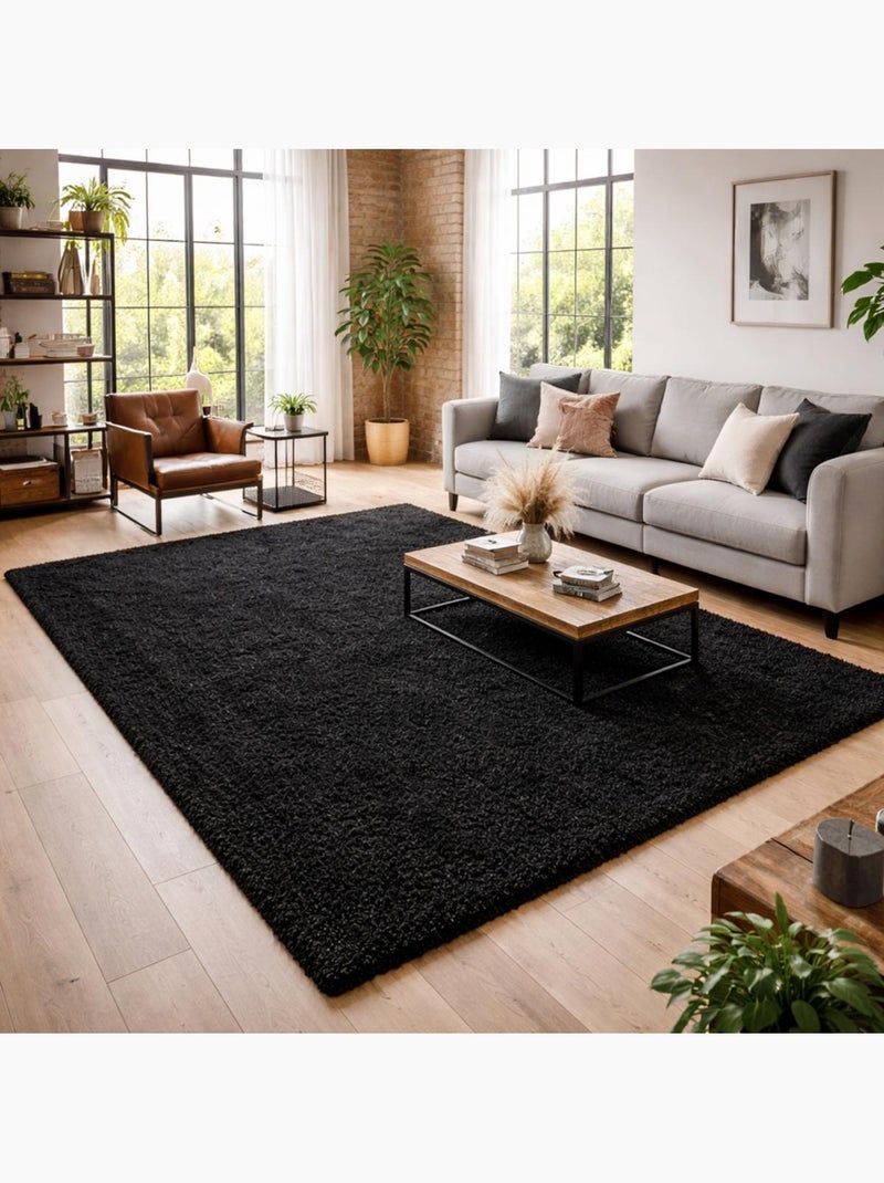 Tapis poils longs shaggy tissé motif uni UNI L gris anthracite - Kiabi