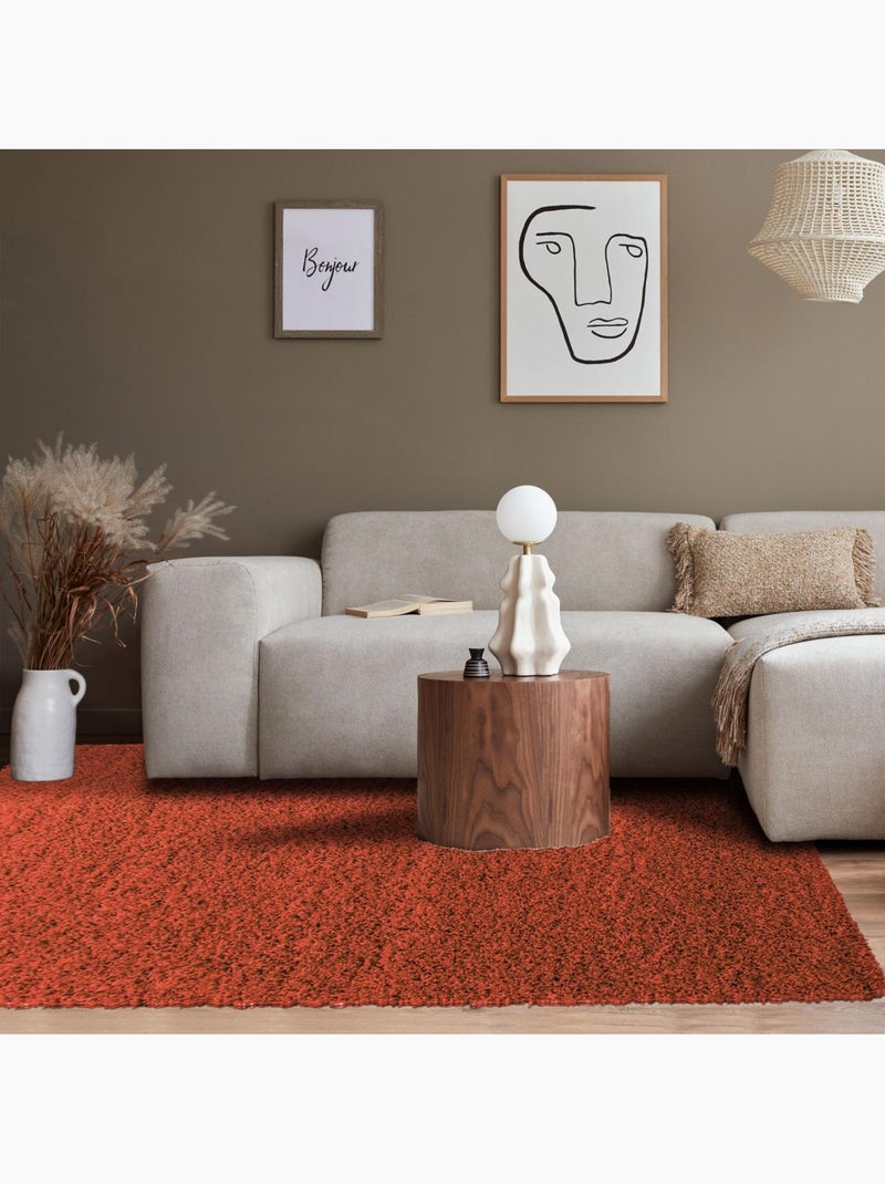 Tapis poils longs shaggy tissé motif uni UNI L Orange - Kiabi