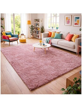 Tapis poils longs shaggy tissé motif uni UNI L