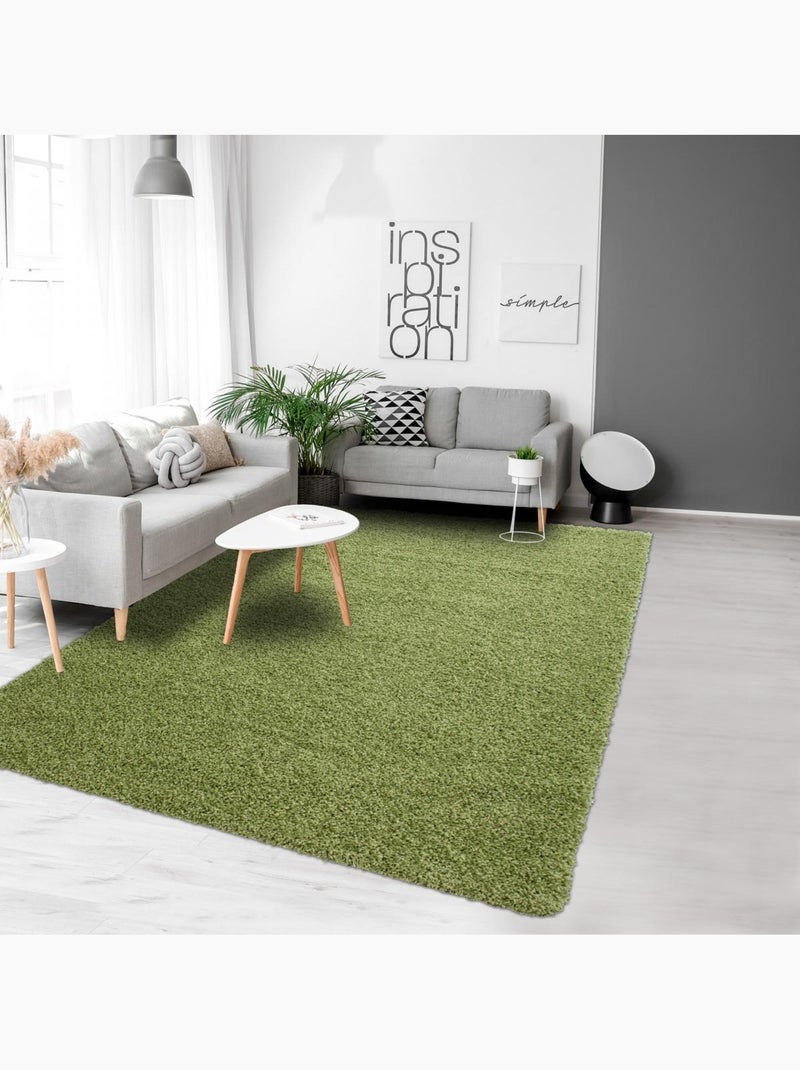 Tapis poils longs shaggy tissé motif uni UNI L Vert - Kiabi