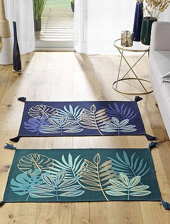 Tapis pompons 60x90 cm métallisé Ornella bleu