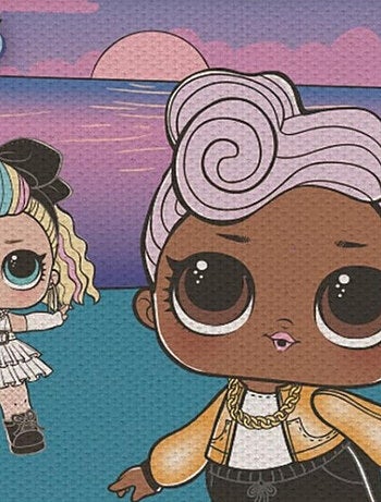 Tapis poupées lol avec fond coucher de soleil 40x60cm