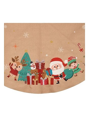 Tapis pour sapin de Noël effet jute motifs Père Noël