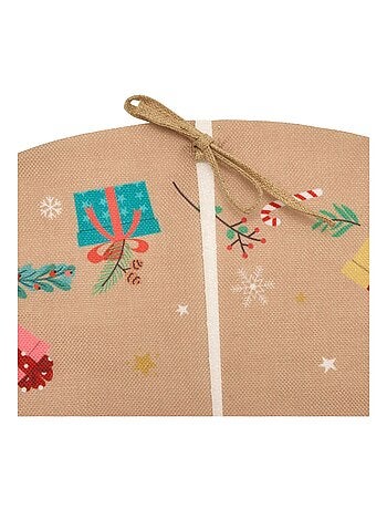 Tapis pour sapin de Noël effet jute motifs Père Noël