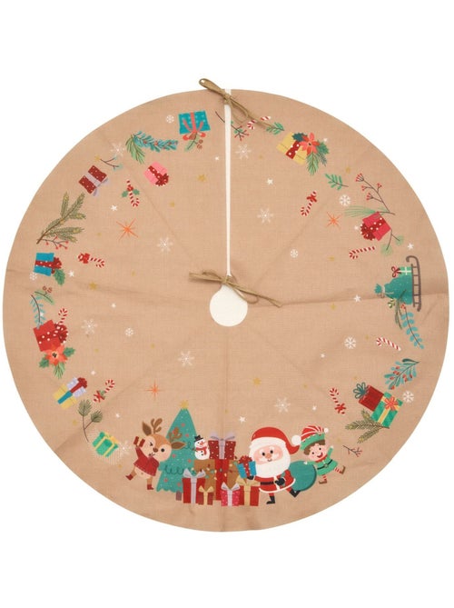 Tapis pour sapin de Noël effet jute motifs Père Noël - Kiabi