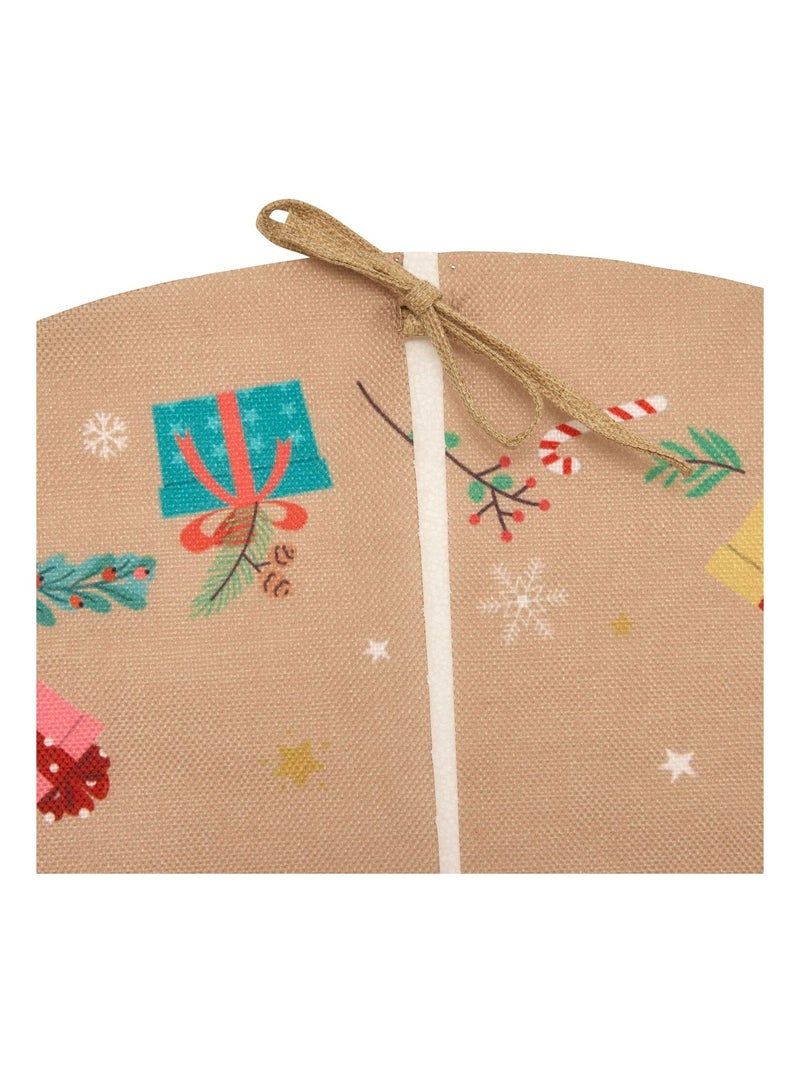 Tapis pour sapin de Noël effet jute motifs Père Noël Beige - Kiabi
