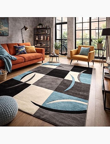 Tapis salon et chambre tissé motif damier LYN8 COMMA