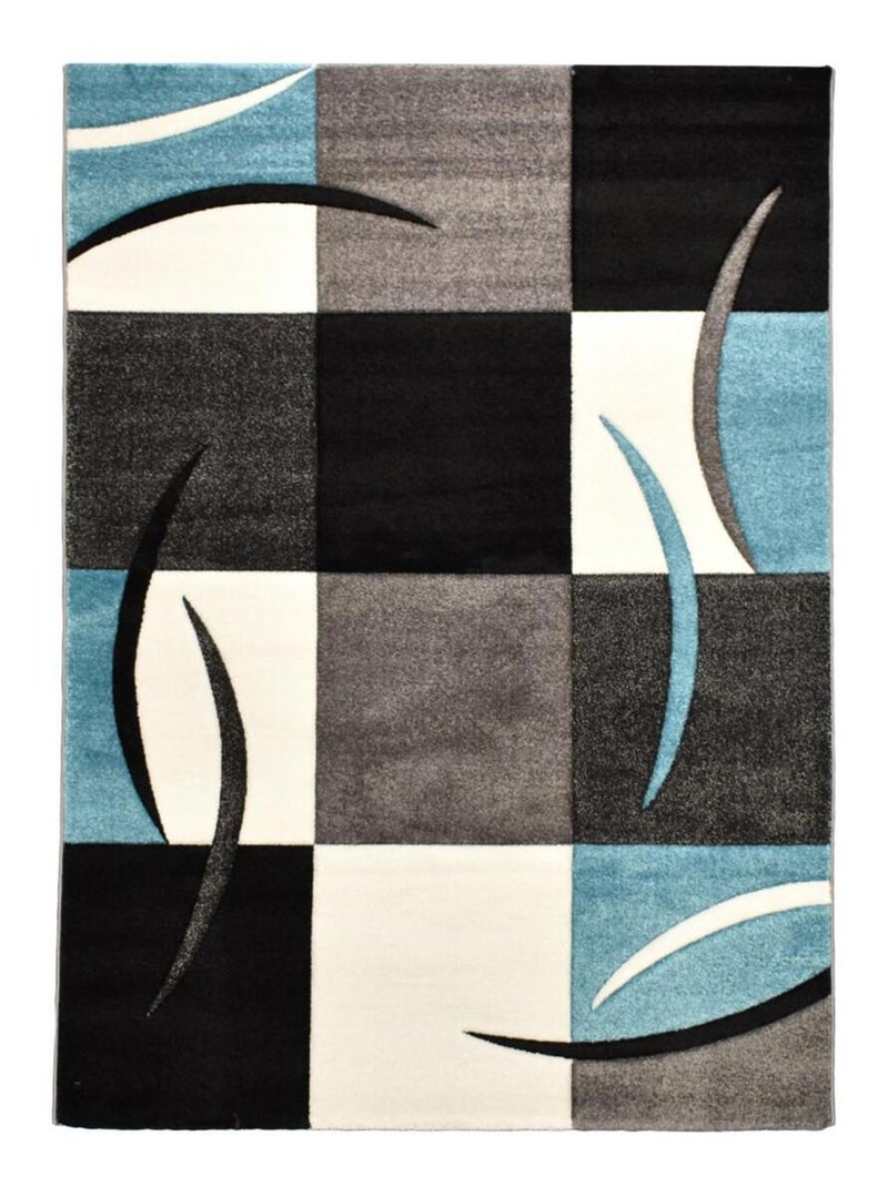 Tapis pour une chambre ou une entrée tissé motif damier LYN8 COMMA Bleu - Kiabi