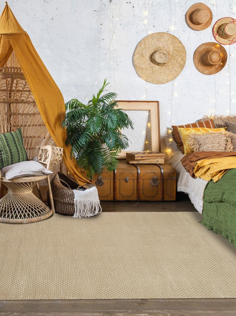 Tapis pour une chambre ou une entrée tissé motif faux uni LUNKIN 6 Ecru - Kiabi
