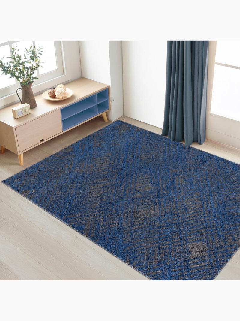 Tapis pour une chambre ou une entrée tissé motif faux uni TEREMINDE Bleu - Kiabi