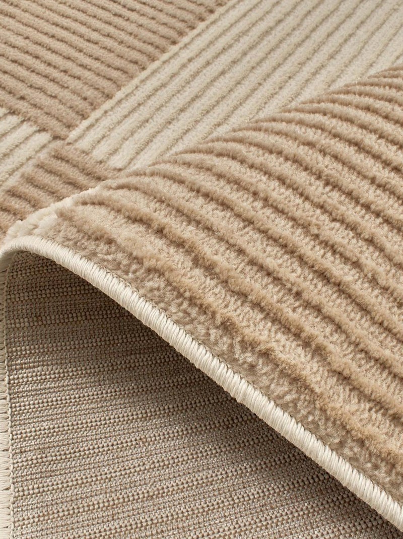 Tapis pour une chambre ou une entrée tissé motif géométrique LUNKIN 5 Beige - Kiabi