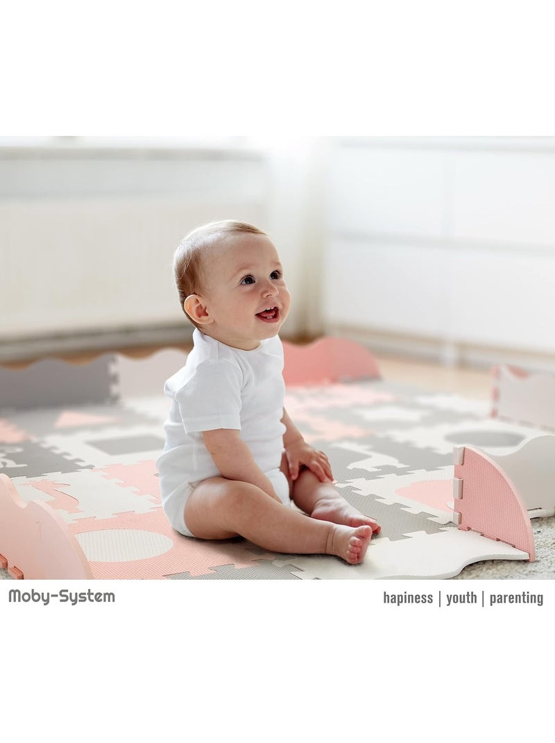 Tapis puzzle mousse EVA 150x150 cm bébé enfant 16 pièces éducatif 0-3ans Rose - Kiabi