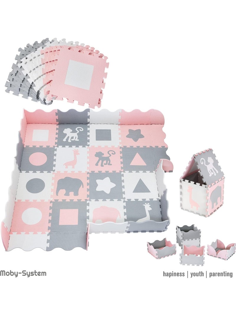Tapis puzzle mousse EVA 150x150 cm bébé enfant 16 pièces éducatif 0-3ans Rose - Kiabi